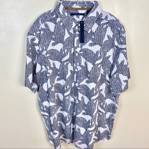 Perry Ellis Short Sleeve Large Leaf Print Shirt - Picture 3 of 7